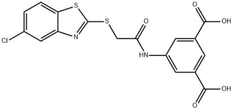 5-({[(5-chloro-1,3-benzothiazol-2-yl)sulfanyl]acetyl}amino)benzene-1,3-dicarboxylic acid Struktur