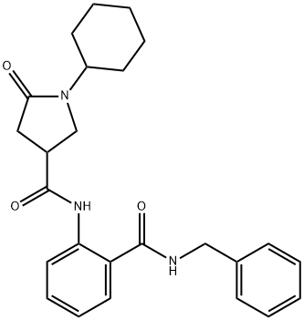 N-[2-(benzylcarbamoyl)phenyl]-1-cyclohexyl-5-oxopyrrolidine-3-carboxamide Struktur