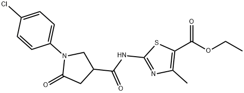 ethyl 2-({[1-(4-chlorophenyl)-5-oxopyrrolidin-3-yl]carbonyl}amino)-4-methyl-1,3-thiazole-5-carboxylate Struktur