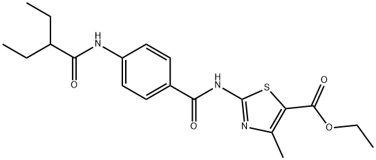 ethyl 2-[({4-[(2-ethylbutanoyl)amino]phenyl}carbonyl)amino]-4-methyl-1,3-thiazole-5-carboxylate Struktur