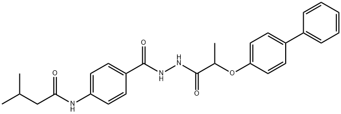 N-[4-({2-[2-(4-biphenylyloxy)propanoyl]hydrazino}carbonyl)phenyl]-3-methylbutanamide Struktur