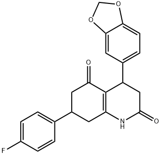 4-(1,3-benzodioxol-5-yl)-7-(4-fluorophenyl)-1,3,4,6,7,8-hexahydroquinoline-2,5-dione Struktur