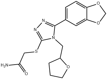 2-[[5-(1,3-benzodioxol-5-yl)-4-(oxolan-2-ylmethyl)-1,2,4-triazol-3-yl]sulfanyl]acetamide Struktur