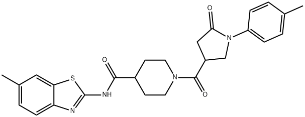 N-(6-methyl-1,3-benzothiazol-2-yl)-1-{[1-(4-methylphenyl)-5-oxopyrrolidin-3-yl]carbonyl}piperidine-4-carboxamide Struktur