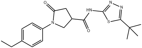 N-(5-tert-butyl-1,3,4-thiadiazol-2-yl)-1-(4-ethylphenyl)-5-oxopyrrolidine-3-carboxamide Struktur