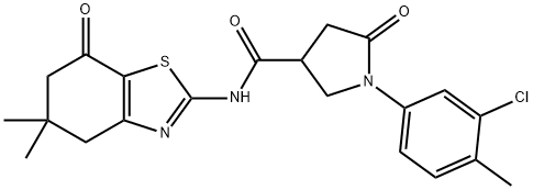 1-(3-chloro-4-methylphenyl)-N-(5,5-dimethyl-7-oxo-4,6-dihydro-1,3-benzothiazol-2-yl)-5-oxopyrrolidine-3-carboxamide Struktur