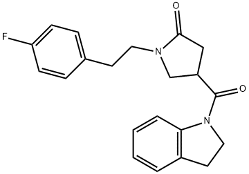 4-(2,3-dihydroindole-1-carbonyl)-1-[2-(4-fluorophenyl)ethyl]pyrrolidin-2-one Struktur