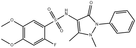 N-(1,5-dimethyl-3-oxo-2-phenylpyrazol-4-yl)-2-fluoro-4,5-dimethoxybenzenesulfonamide Struktur