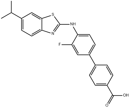 3'-Fluoro-4'-(6-isopropyl-benzothiazol-2-ylamino)-biphenyl-4-carboxylic acid Struktur