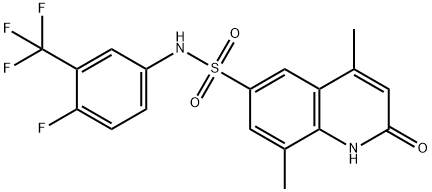 N-[4-fluoro-3-(trifluoromethyl)phenyl]-4,8-dimethyl-2-oxo-1,2-dihydro-6-quinolinesulfonamide Struktur