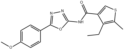 4-ethyl-N-[5-(4-methoxyphenyl)-1,3,4-oxadiazol-2-yl]-5-methylthiophene-3-carboxamide Struktur