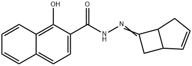 N-[(E)-7-bicyclo[3.2.0]hept-3-enylideneamino]-1-hydroxynaphthalene-2-carboxamide Struktur