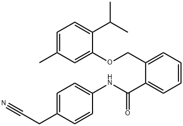 N-(4-Cyanomethyl-phenyl)-2-(2-isopropyl-5-methyl-phenoxymethyl)-benzamide Struktur