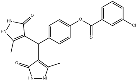 [4-[bis(3-methyl-5-oxo-1,2-dihydropyrazol-4-yl)methyl]phenyl] 3-chlorobenzoate Struktur