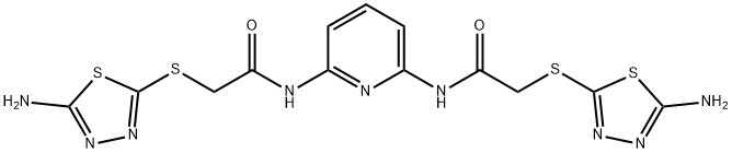 2-[(5-amino-1,3,4-thiadiazol-2-yl)sulfanyl]-N-[6-[[2-[(5-amino-1,3,4-thiadiazol-2-yl)sulfanyl]acetyl]amino]pyridin-2-yl]acetamide Struktur