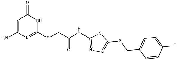 2-[(4-amino-6-oxo-1,6-dihydropyrimidin-2-yl)sulfanyl]-N-{5-[(4-fluorobenzyl)sulfanyl]-1,3,4-thiadiazol-2-yl}acetamide Struktur