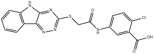 2-chloro-5-{[(5H-[1,2,4]triazino[5,6-b]indol-3-ylsulfanyl)acetyl]amino}benzoic acid Struktur