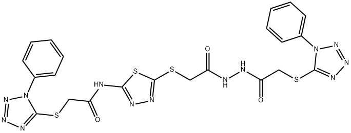 N-(5-{[2-oxo-2-(2-{[(1-phenyl-1H-tetrazol-5-yl)sulfanyl]acetyl}hydrazinyl)ethyl]sulfanyl}-1,3,4-thiadiazol-2-yl)-2-[(1-phenyl-1H-tetrazol-5-yl)sulfanyl]acetamide Struktur