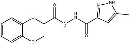 N'-[(2-methoxyphenoxy)acetyl]-3-methyl-1H-pyrazole-5-carbohydrazide Struktur