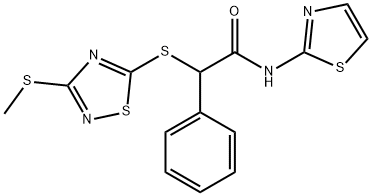 2-[(3-methylsulfanyl-1,2,4-thiadiazol-5-yl)sulfanyl]-2-phenyl-N-(1,3-thiazol-2-yl)acetamide Struktur