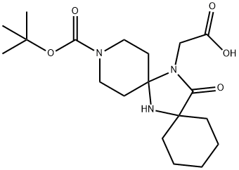 2-{3-[(tert-butoxy)carbonyl]-14-oxo-3,7,15-triazadispiro[5.1.5.2]pentadecan-15-yl}acetic acid Struktur