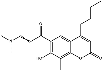 4-Butyl-6-(3-dimethylamino-acryloyl)-7-hydroxy-8-methyl-chromen-2-one Struktur