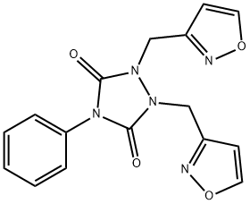 1,2-Bis-isoxazol-3-ylmethyl-4-phenyl-[1,2,4]triazolidine-3,5-dione Struktur