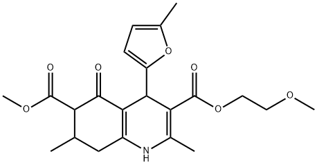 3-(2-methoxyethyl) 6-methyl 2,7-dimethyl-4-(5-methylfuran-2-yl)-5-oxo-1,4,5,6,7,8-hexahydroquinoline-3,6-dicarboxylate Struktur