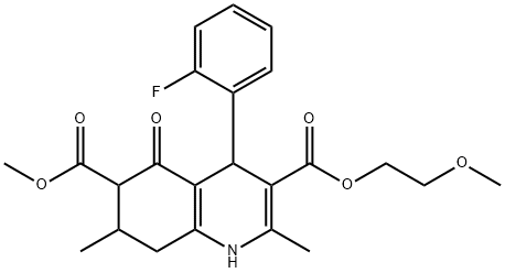 3-(2-methoxyethyl) 6-methyl 4-(2-fluorophenyl)-2,7-dimethyl-5-oxo-1,4,5,6,7,8-hexahydroquinoline-3,6-dicarboxylate Struktur