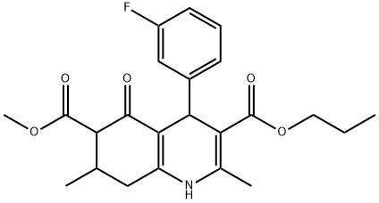 6-methyl 3-propyl 4-(3-fluorophenyl)-2,7-dimethyl-5-oxo-1,4,5,6,7,8-hexahydroquinoline-3,6-dicarboxylate Struktur