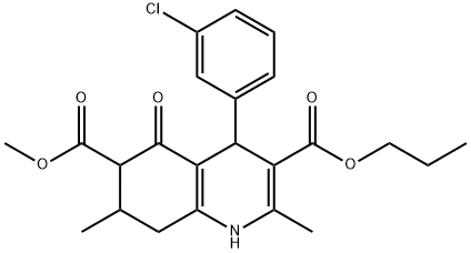 6-methyl 3-propyl 4-(3-chlorophenyl)-2,7-dimethyl-5-oxo-1,4,5,6,7,8-hexahydroquinoline-3,6-dicarboxylate Struktur