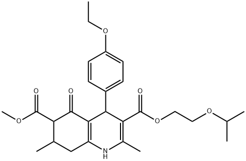 3-(2-isopropoxyethyl) 6-methyl 4-(4-ethoxyphenyl)-2,7-dimethyl-5-oxo-1,4,5,6,7,8-hexahydroquinoline-3,6-dicarboxylate Struktur