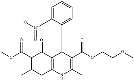 3-(2-methoxyethyl) 6-methyl 2,7-dimethyl-4-(2-nitrophenyl)-5-oxo-1,4,5,6,7,8-hexahydroquinoline-3,6-dicarboxylate Struktur