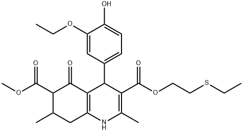 3-(2-(ethylthio)ethyl) 6-methyl 4-(3-ethoxy-4-hydroxyphenyl)-2,7-dimethyl-5-oxo-1,4,5,6,7,8-hexahydroquinoline-3,6-dicarboxylate Struktur