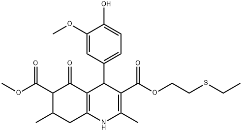 3-(2-(ethylthio)ethyl) 6-methyl 4-(4-hydroxy-3-methoxyphenyl)-2,7-dimethyl-5-oxo-1,4,5,6,7,8-hexahydroquinoline-3,6-dicarboxylate Struktur