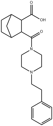 3-(4-phenethylpiperazine-1-carbonyl)bicyclo[2.2.1]heptane-2-carboxylic acid Struktur