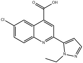 6-chloro-2-(1-ethyl-1H-pyrazol-5-yl)quinoline-4-carboxylic acid Struktur