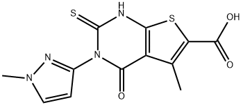 5-methyl-3-(1-methyl-1H-pyrazol-3-yl)-4-oxo-2-thioxo-1,2,3,4-tetrahydrothieno[2,3-d]pyrimidine-6-carboxylic acid Struktur