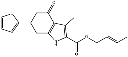 (E)-but-2-en-1-yl 6-(furan-2-yl)-3-methyl-4-oxo-4,5,6,7-tetrahydro-1H-indole-2-carboxylate Struktur