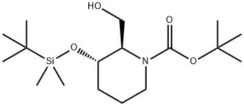 1-Piperidinecarboxylic acid, 3-[[(1,1-dimethylethyl)dimethylsilyl]oxy]-2-(hydroxymethyl)-, 1,1-dimethylethyl ester, (2R,3S)- Struktur