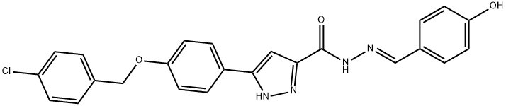 3-{4-[(4-chlorobenzyl)oxy]phenyl}-N'-[(E)-(4-hydroxyphenyl)methylidene]-1H-pyrazole-5-carbohydrazide Struktur