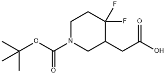 2-(1-(tert-butoxycarbonyl)-4,4-difluoropiperidin-3-yl)acetic acid Struktur