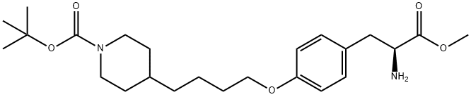 (S)-tert-butyl 4-(4-(4-(2-amino-3-methoxy-3-oxopropyl)phenoxy)butyl)piperidine-1-carboxylate Struktur