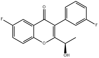 4H-1-Benzopyran-4-one, 6-fluoro-3-(3-fluorophenyl)-2-[(1R)-1-hydroxyethyl]- Struktur