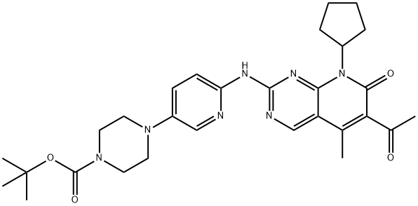 tert-butyl 4-(6-((6-acetyl-8-cyclopentyl-5-methyl-7-oxo-7,8-dihydropyrido[2,3-d]pyrimidin-2-yl)amino)pyridin-3-yl)piperazine-1-carboxylate Struktur