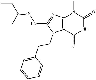 8-[(2E)-2-(butan-2-ylidene)hydrazinyl]-3-methyl-7-(2-phenylethyl)-3,7-dihydro-1H-purine-2,6-dione Struktur