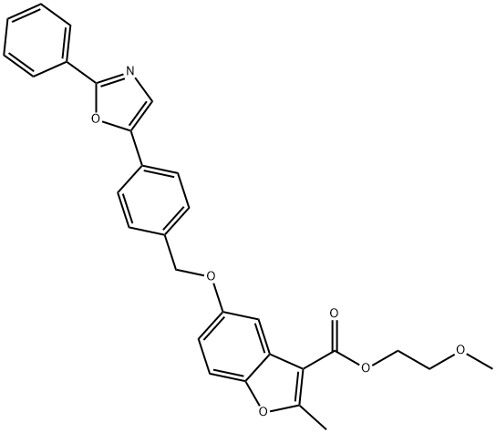 2-methoxyethyl 2-methyl-5-((4-(2-phenyloxazol-5-yl)benzyl)oxy)benzofuran-3-carboxylate Struktur