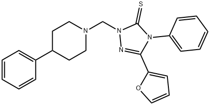 5-(furan-2-yl)-4-phenyl-2-[(4-phenylpiperidin-1-yl)methyl]-2,4-dihydro-3H-1,2,4-triazole-3-thione Struktur