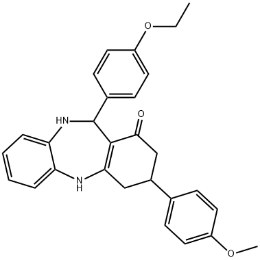 11-(4-ethoxyphenyl)-3-(4-methoxyphenyl)-2,3,4,5,10,11-hexahydro-1H-dibenzo[b,e][1,4]diazepin-1-one Struktur