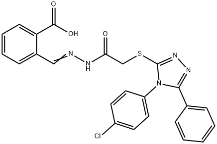 2-{(E)-[2-({[4-(4-chlorophenyl)-5-phenyl-4H-1,2,4-triazol-3-yl]sulfanyl}acetyl)hydrazinylidene]methyl}benzoic acid Struktur